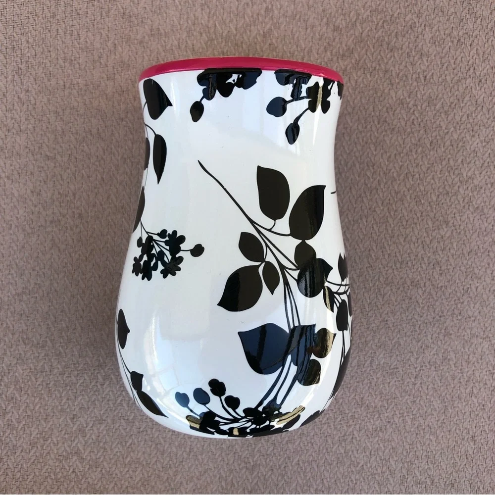 Steve Madden Ceramic Juliet Soap Dish Vase Black White floral Bathroom Accessory